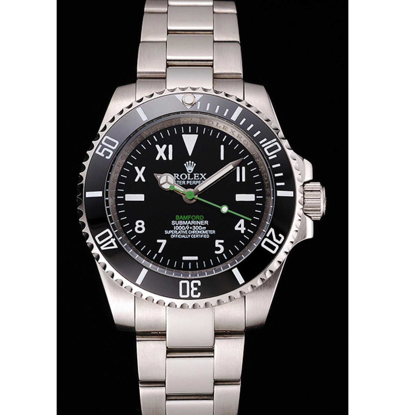 Rolex aaa copy Dial Bamford Stainless Steel Black Case Roman With Submariner Bracelet Black And Bezel Numerals Rolex 0525
